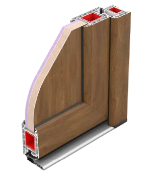 DRUTEX IGLO 5 Haustür Profilquerschnitt | Energieeffiziente PVC-Haustür Querschnitt einer DRUTEX IGLO 5 PVC-Haustür mit Mehrkammerprofil und moderner Wärmedämmung in Holzoptik